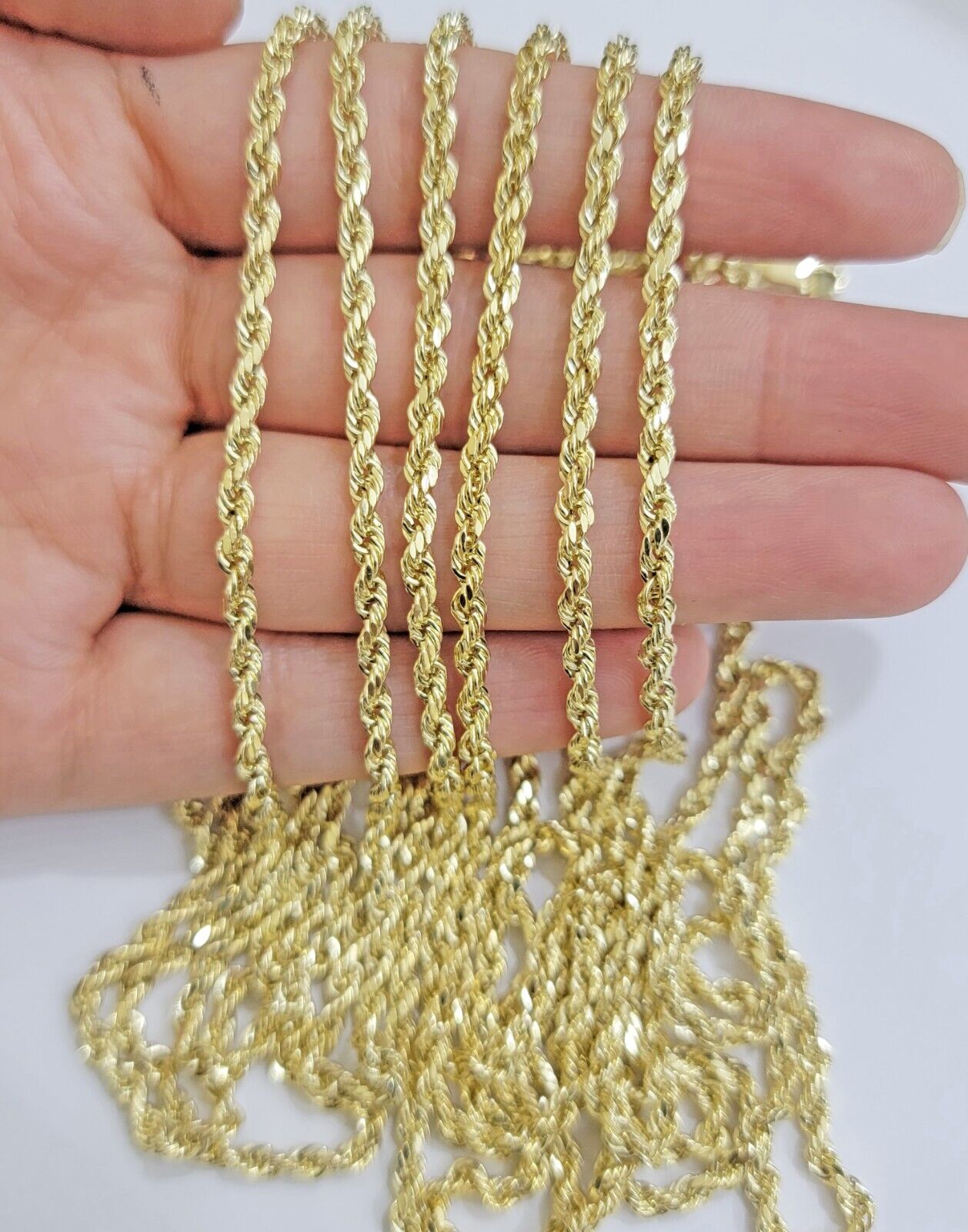 REAL 14k Gold Rope Chain Necklace Nugget Cross Charm Pendant SET 3mm 18 - 26 Inch - GoldenlinQ